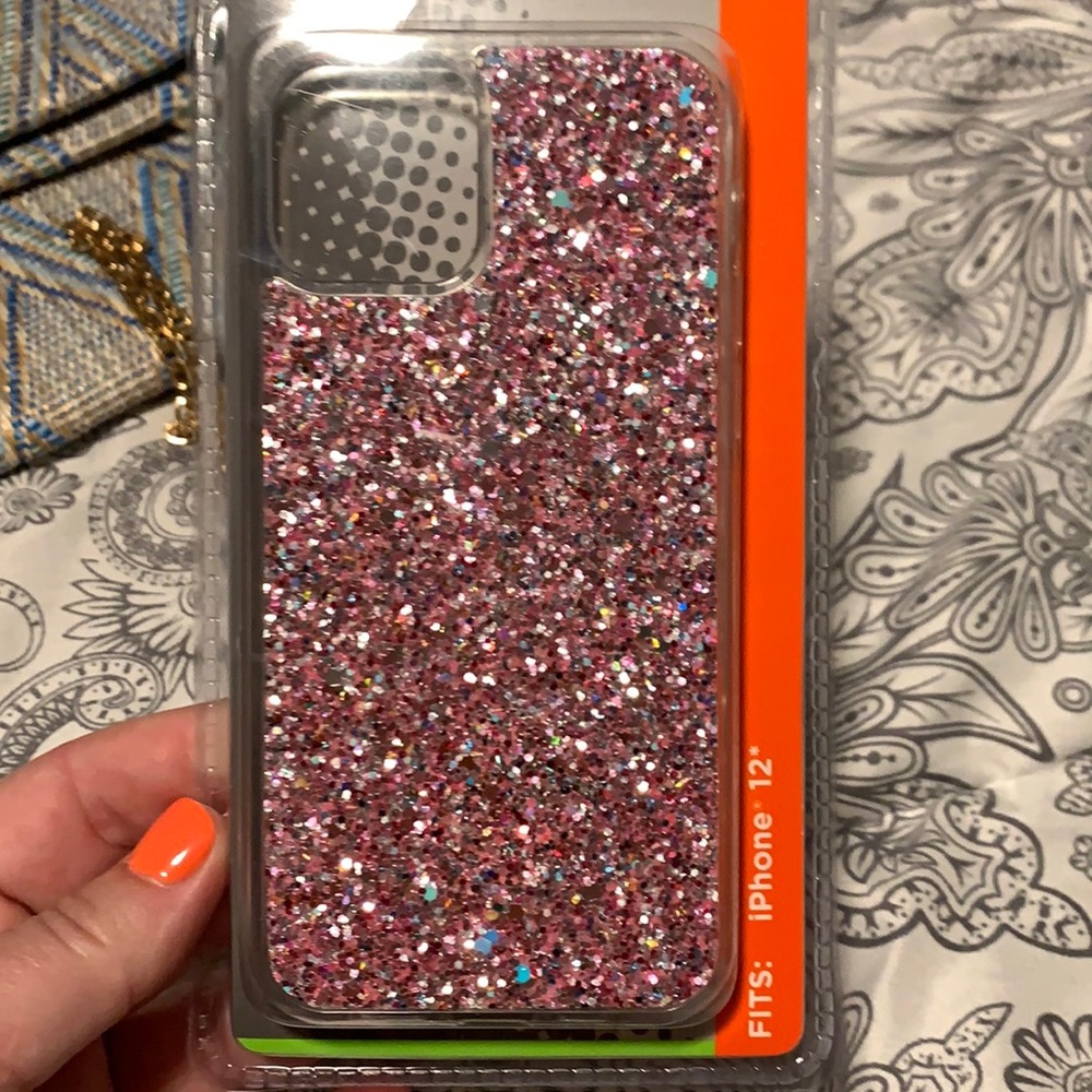 Pink glitter iPhone 12 cellphone case